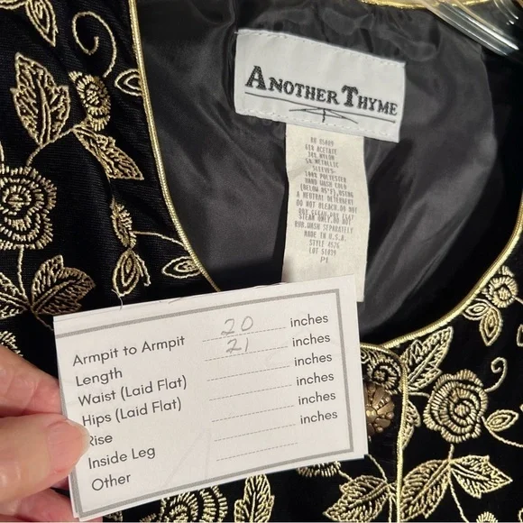 Black and Gold Embroidered Top Sheer Sleeves - Picture 9 of 9